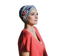 CAREBELL Turban oncologique / Modèle Elegance / Design Exotic Blue / Idéal pour la chimiothérapie et l'alopécie / Tissu en bambou / Confortable et respirant / Certifié Oeko-Tex Standard