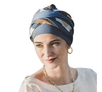 CAREBELL Turban oncologique modèle Elegance - Design Indigo en bambou doux et respirant, spécial chimiothérapie, alopécie et peaux sensibles