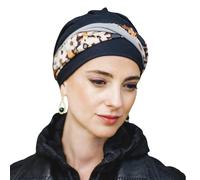CAREBELL Turban oncologique préformé modèle Elegance Night Flora. Fabriqué à la main en tissu de coton. Spécifique pour les cas d'alopécie ou de chimiothérapie, perte de cheveux.