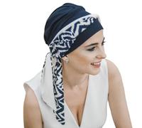 CAREBELL Turban Smooth/Design Zig Zag Blue/pour chimiothérapie et alopécie/Modèle préformé/Idéal pour les patients souffrant de perte de cheveux/Tissu de bambou