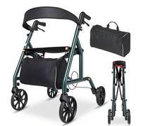 Careboda Déambulateur pour seniors, pliable et léger, étroit, pour appartement, tout-terrain avec pneus de 20 cm, siège et poignée réglables en hauteur