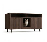 CareCooo Armoire à Litière pour 2 Chats XXL - Meuble Cache-Litière Multifonctionnel avec Tapis de Récupération de Sable - Maison pour Chat Design Noyer, Montage Facile