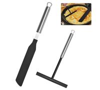CAREDGO 2 PCS Râteau à Crêpe Etaleur Crepe, Épandeur de Crêpes Râteau à Crêpes Épandeur de Crêpes et Spatule en Acier Inoxydable Spatule à Crêpe Silicone, 1 Répartiteurs et 1 T Spatule pour Crêpes