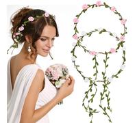 CAREDGO 2 Pièces Couronnes de Cheveux de Fleurs, Bandeau Floral pour Femmes et Filles, Bandeau de Fleurs pour Mariée, Guirlande de Cheveux de Fleurs Réglable, Couronne de Cheveux Florale