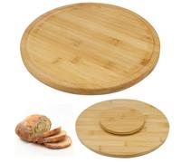 CAREDGO Plateau de Service Rotatif en Bambou, Plateau Tournant Bambou Plateau Tournant en Bois Naturel Assiette de Service Tournante 360° Assiette Tournante pour Fromage Saucisse Pizza(Diamètre 30 cm)