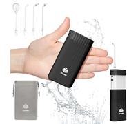 Caredite Mini hydropulseur sans fil, nettoyeur de dents portable, rechargeable pour voyage à la maison, 4 embouts 3 modes, IPX7 étanche pour les soins dentaires, noir