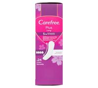Carefree Lot de 24 protège-slips Plus Long sans parfum, extra longues avec protection 5 en 1 pour 8 heures de sensation de sec, serviettes hygiéniques sans parfum ultra fines pour un usage quotidien