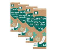 Carefree Protège-slips 100% coton biologique long respirant pour femme extra-long pour peaux sensibles sans parfum et super absorbants (Lot de 4)