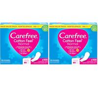Carefree Protège-slips Cotton Feel Normal sans parfum (100 pièces), 100% respirant pour une sensation de fraîcheur longue durée en taille normale (Lot de 2)