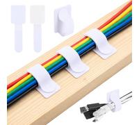 Carehabi 100 pièces de supports de cable management, 30 x 90 mm, pour la attache cable sur le bureau, attaches auto-agrippantes réutilisables avec fixation, passe cable en nylon réglables, blanc