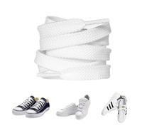 Carehabi Lot de 2 paires de lacets blancs plats de 8 mm de large - Résistants à la déchirure - En polyester - Longueur : 120 cm - Pour baskets, chaussures de sport, chaussures de randonnée, chaussures