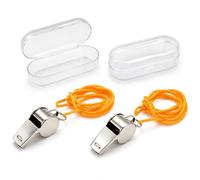 Carehabi 2 Pièces Sifflet en Acier Inoxydable dans Une Boîte - Sifflet d'Arbitre avec Cordon Orange - Sifflet de Sport Puissant pour Football, Sport Scolaire, Entraîneur & Dressage de Chiens