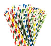 Carehabi 200Pcs Pailles Papier Réutilisables, Paille Rayée Coloré pour pour cocktails, anniversaires, mariages, Noël, baby shower, fêtes et soirées, 5 couleurs