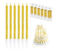 Carehabi 36 Pièces Bougies d'Anniversaire Longue Minces Gold Bougies d'Anniversaire avec Support Decoration Gateau Anniversaire pour Adulte Enfant Fête, Mariage et Célébration - Or