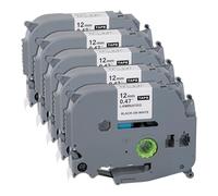 Carehabi 5 Rubans Compatibles avec Brother P-Touch 12mm TZe-231 Ruban Étiqueteuse, Noir sur Blanc Laminé, Cassette pour PT-H100LB H107B D210 E100 D400 P300BT H200 PT1010, Résistant à l'Eau (8m)