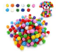 Carehabi 500 Pièces Pompons Pailletés pour Loisirs Créatifs 15mm Mini Pompoms avec Fils de Lametta Multicolores pour Décoration de Pâques Noël DIY Artisanat