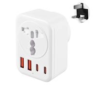 Carehabi Adaptateur de Voyage UK Fiche Angleterre avec 2 USB C + 2 USB-A, Prise Universelle Connecteur Embout de Voyage Raccord Secteur pour Angleterre, Irlande, Écosse
