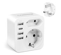 Carehabi Adaptateur Prise Anglaise, Prise Anglaise Adaptateur Francais avec 3 USB-A et 1 USB-C, Type G, Adaptateur UK, Adaptateur Prise Irlande, Prise Type G pour Angleterre Malte Malaisie