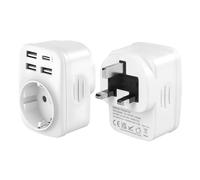 Carehabi Adaptateur Prise Anglaise Vers Francais Avec 3 USB-A et 1 USB-C, Type G Pour Angleterre, Irlande, Malte, Malaisie