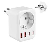 Carehabi Adaptateur Suisse France Con 2 USB-C + 2 USB-A | Adattatore di Presa Viaggio Tipo J, Spina EU a Svizzera, Ruanda, Liechtenstein