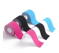 Carehabi - Bande de kinésiologie de sport pour les muscles, 5 m x 5 cm, 3 rouleaux (1 x bleu, 1 x rose, 1 x noir), bande de kinésiologie étanche & élastique pour le sport