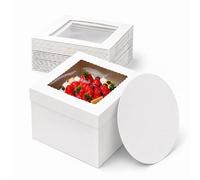 Carehabi Boite Gateau 5 Pièces Boîte à Gâteau Carton 30 x 30 x 20 cm avec gâteaux rondes boîte à gâteaux blanche Emballage Patisserie Anniversaire