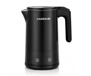 Carehabi Bouilloire Électrique Intelligente avec Thermostat Réglable (Incréments 5°C), 1,7L, 2200W, Cuve 100% Acier Inoxydable, Écran Numérique et Maintien au Chaud, Noir
