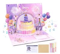 Carehabi Carte d'anniversaire avec musique et lumière, carte Happy Birthday, 3D gâteau pop-up carte, cadeau d'anniversaire pour femme, homme, petite amie
