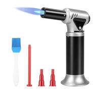 Carehabi Chalumeau de Cuisine, Flamme Réglable Chalumeau avec Verrouillage de Sécurité, Rechargeable Briquet Chalumeau Pour Cuisson, Pâtisserie, Barbecue, Camping Argent(Gaz Butane non Inclus)
