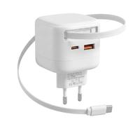 Carehabi Chargeur USB C 35W GaN 3-Ports Adaptateur USB C Chargeur Rapide avec Câble Rétractable pour Ordinateurs Tablettes Téléphones Mobiles