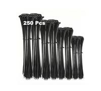 Carehabi Lot de 250 Colliers de Serrage Noir (Nylon 66) - Attache Câble Résistant aux UV & Chaleur - 4 Tailles (100/150/200/300mm) - Serre Câble Plastique pour Jardin, Atelier & Bricolage