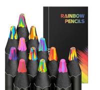 Carehabi Crayon arc en ciel Lot de 12 avec Grosse Mine 5mm, Premium Crayons de Couleur en Bois Noir, Couleurs Magiques Anti-Casse pour Livres de Coloriage Dessin Artisanat Cadeau