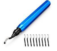 Carehabi Ébavureur, Outil d'ébavurage Manuel avec 10 HSS Lames de Rechange | Poignée en Métal Bleu, Lame Rotative à 360° pour l'Impression 3D Resine, Métal, Cuivre, PVC et Tubes Multicouches
