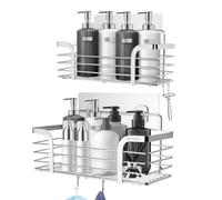 Carehabi Etagère de Douche sans Perçage Pack de 2, Organisateur de Salle de Bain en Acier Inoxydable SUS304 avec 4 Crochets, Support de Shampoing Organisateur de Douche pour la Salle de Bain