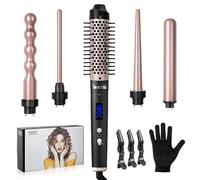 Carehabi Fer à friser 5 en 1 en céramique - Fer ondulé de 9 mm à 32 mm avec différents embouts pour grandes boucles et afro, curler avec affichage de la température LCD de 160 à 230 °C, champagne doré