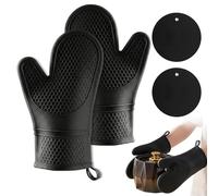 Carehabi Gants de Cuisine et Maniques Lot de 4 Silicone Gants de Four Résistant à la Chaleur jusqu'à 230°C avec Doublure en Coton pour Cuisson Pâtisserie et Barbecue