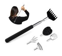 Gratte-Dos Télescopique avec 5 Têtes Détachables, Grattoir Extensible en Acier Inoxydable 16-64cm Portable pour Maison, Bureau, Voyage, Cadeau Fête des Pères Homme Papa