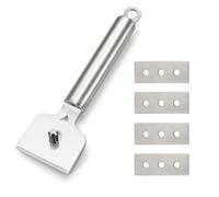 Carehabi Grattoir Plaque Vitrocéramique avec 4 Lames | Grattoir Vitre Poignée Ronde en Acier Inoxydable pour Four, Fenêtres, Carrelage, Papier Peint, Étiquettes & Colle