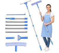 Carehabi Kit de Nettoyage de Vitres 2 en 1 avec Manche Télescopique Raclette Professionnelle et Lave-Vitres en Microfibre Raclette Vitre pour Fenêtres et Douches