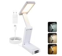 Carehabi Lampe de Bureau LED Lampe de Bureau sans Fil 3600 mAh Portable & Pliable Lampe LED Rechargeable avec 3 Luminosité Minuteur de 45 Minutes Affichage de l'heure pour Chambre, Lecture, Bureau