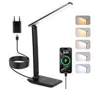 Carehabi Lampe de Bureau Puissante - 5 Modes de Couleurs et 5 Niveaux de Luminosité Réglables - Rotation sur 3 Axes - Protection des Yeux - Lampe de Lecture avec Port USB et Fonction Mémoire,Noir