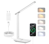 Carehabi Lampe de Bureau Puissante, 5 Modes de Couleurs et 5 Niveaux de Luminosité Réglables - Rotation sur 3 Axes - Protection des Yeux - Lampe de Lecture avec Port USB (blanc-AC)