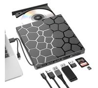 Carehabi Lecteur CD/DVD Externe pour PC USB 3.0 et Type-C CD/DVD +/-RW Graveur Enregistreur Transmission Rapide Câble USB Intégrée pour Windows 7/8/10/11,Vista,Linux,Laptop,Desktop