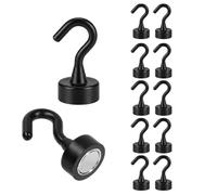 Carehabi Lot de 10 crochets magnétiques noirs - 8 kg - Extra puissants - Sans perforation - En néodyme - Pour cuisine, porte-vêtements, bureau