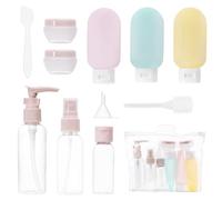 Carehabi Lot de 11 Flacon Voyage kit, Contenant de Voyage à Remplir 30/50/60/80ml, Flacons Pulvérisateurs Vides Transparents, Petite Boîte de Crème, Distributeur à Pompe Shampoing Accessoire Avion