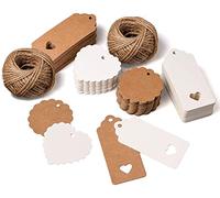 CareHabi - Lot de 200 étiquettes en papier kraft avec cœur et ficelle de jute 50 m pour cadeaux de mariage, cadeaux de Noël, cadeaux de fête, décoration de cadeau.
