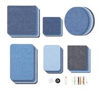 Carehabi Lot de 30 Tissu Thermocollant Jean - 5 couleurs - 6 tailles - Rectangle, carré, ovale, jean patch thermocollant pour l'intérieur et l'extérieur - Pour adultes et enfants
