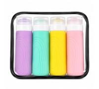 Carehabi Lot de 4 bouteilles de voyage en silicone de 90 ml, récipients de voyage anti-fuite pour shampooing, gel douche, bouteilles compressibles rechargeables pour avion, bagages à main et vacances