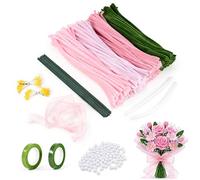 Carehabi Lot de 400 cure-pipes à fleurs pour le bricolage, avec bâtons verts (rose)