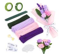 Carehabi Lot de 400 cure-pipes en forme de fleurs - Pour le bricolage - Avec bâtons verts